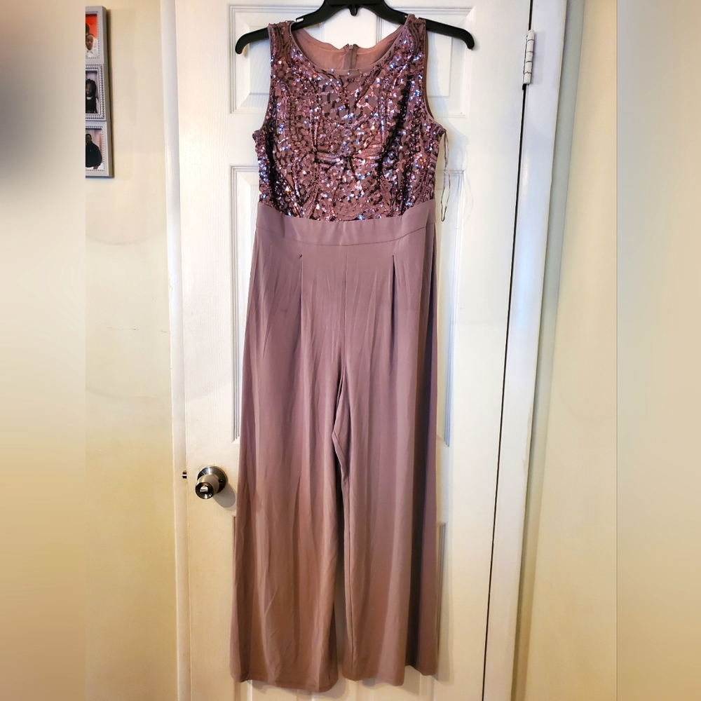 R & M Richards Tan Sequins Jumpsuit